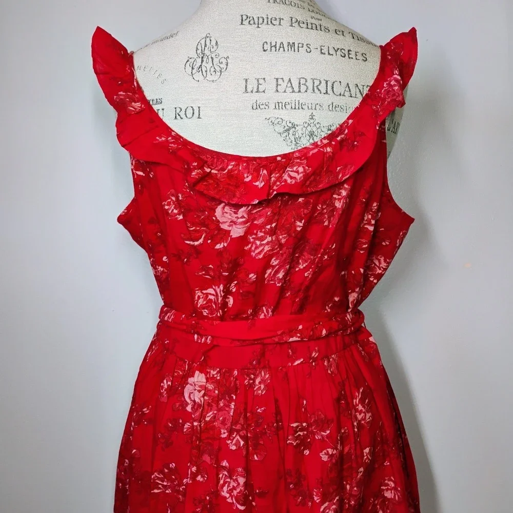 April Cornell Francesca Dress Red Womens Lg‎ Ruffle Romantic Floral Cottagecore - Picture 6 of 14